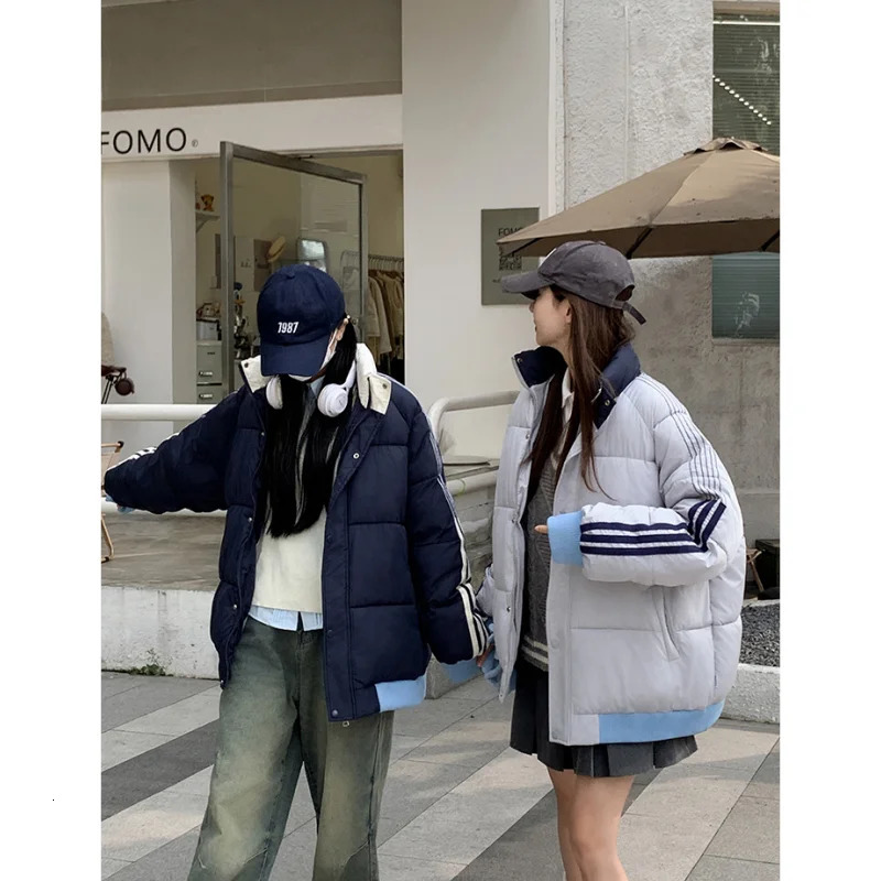 Deep Blue Down Jacket Womens Coat Grey Fashion American Street Clothing Y2K Style Duck Down Womens Winter Short Coat 241009