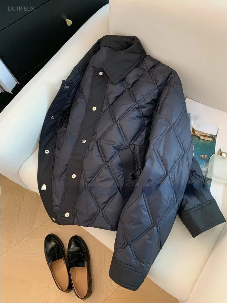 Fashion Solid Leisure Diamond Thick Warm Womens Park Winter Single Chest Retro Jacket Y2K Fully Matched Loose 241010