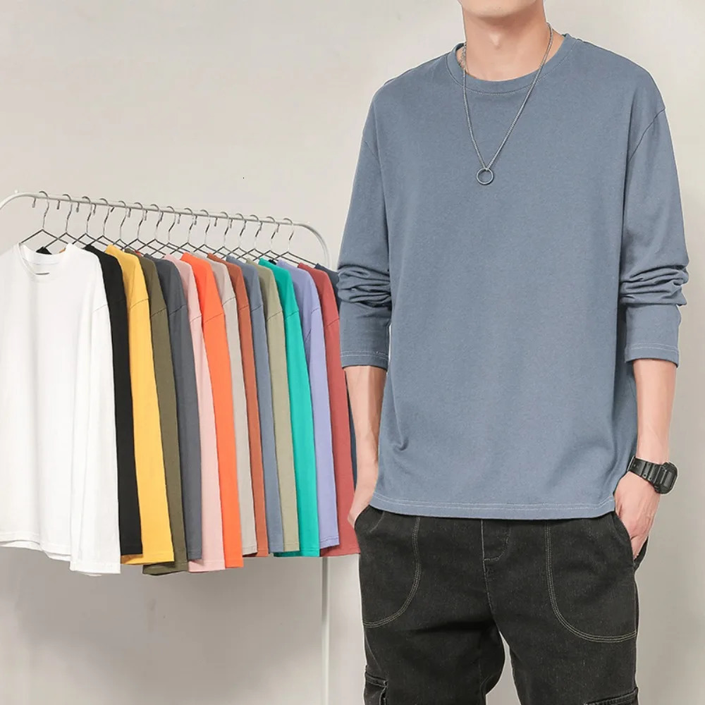 Cotton Mens T-shirt Solid Color Breathable Man Long Sleeves Pure Color Women T Shirt T-shirts for Male Tops Tees 241011
