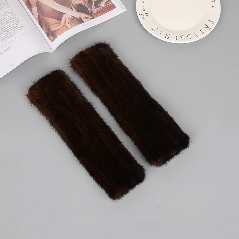 Women 100% Real Genuine Knitted Mink Fur Mittens Winter Warm Lady Real Fur Fingerless Gloves Handmade Knit Mink Fur Mitten 241009