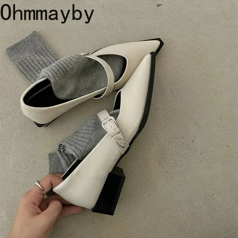 Mary Jane 2024 Summer Pointed Toe Low Heel Shallow New Single Pumps Women Fashion Buckle Shoes 240927