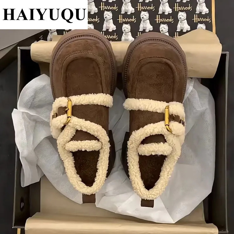 Fashion Fur Suede Coat Womens Shoes Heel Mary Jane Shoes 2025 Trend Short Fat Fleece Warm Cotton Pump Zaptos Unprinted Good Product 241007