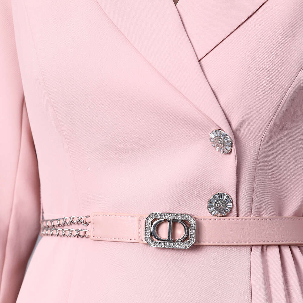 OL commuting temperament unique pleated A-line skirt belt suit collar dress autumn new womens clothing 2024