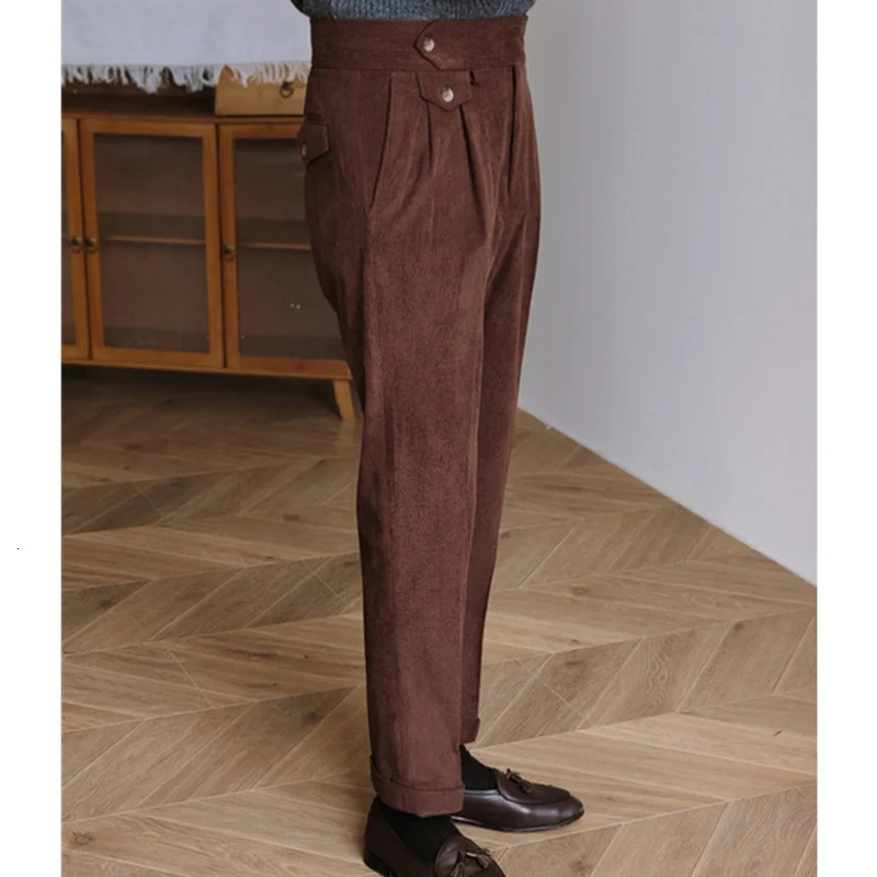 High Waist Office Clothes Trouser Italian Mens Business Pants High Quality Corduroy Trouser Mens Pantalon Para Hombres 241011