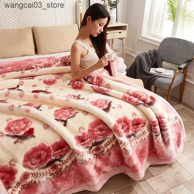 Blankets Swaddling New Warm Weighted Blankets for Beds High End Thicken Warmth Raschel Blanket for Winter Autumn Double Side Plush Comforter Quilt L24