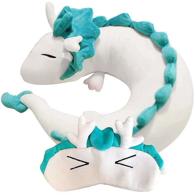 Cute White Dragon Neck Pillow Japanese Animation Plush Animal Neck Pillow Animal Body Flying Pillow with Sleep Goggles W240819