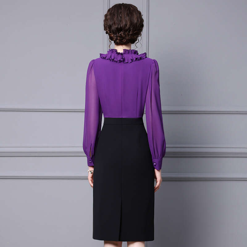 Autumn Dress for Women 2024 New Goddess Style High end Mushroom Edge Long Sleeve Waist cinching Slimming Skirt