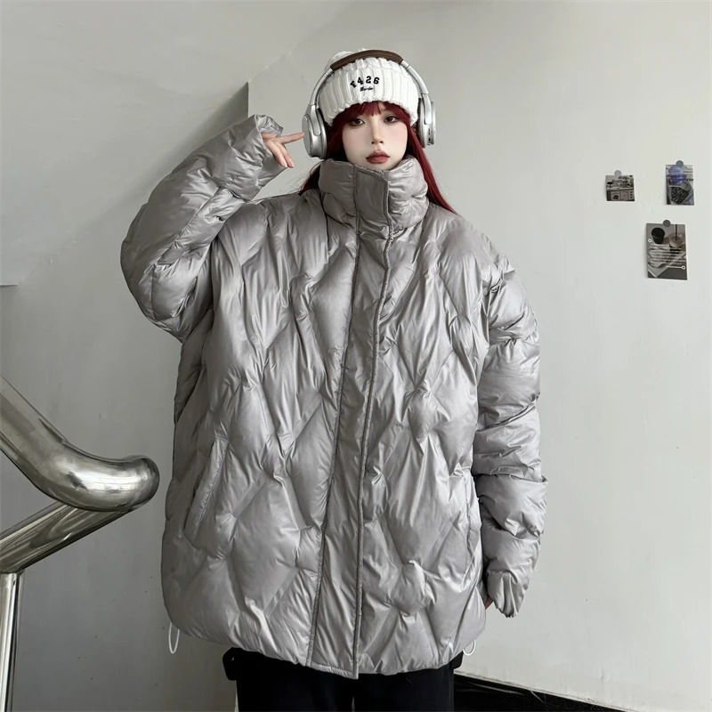 Apricot Down Jacket Womens Thick Coat American Street Clothing Y2K Style Duck Down Womens Winter Solid Short Coat 241009