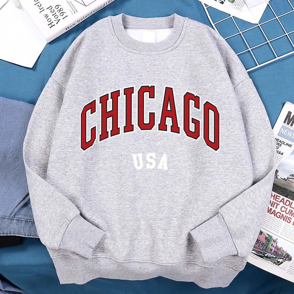 Chicago Usa Classic City Graphic Clothing Sweatshirt Man Harajuku Loose Clothes ONeck Pullover Menswear Fleece 241010