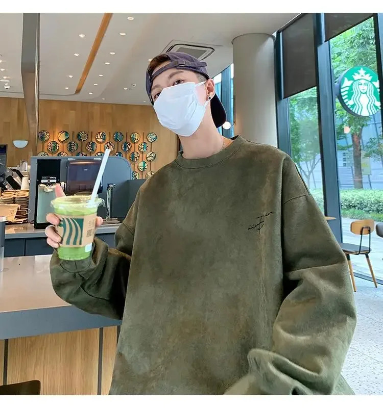 Mens round neck sweater trend for spring autumn and winter high-end suede couple casual loose sweater y2k 241011