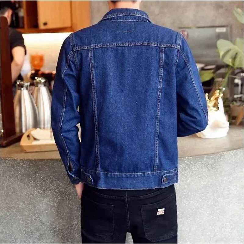 Denim jacket mens fashion motorcycle jeans mens leather cover ultra-fine cotton casual black denim jacket mens jacket W241011