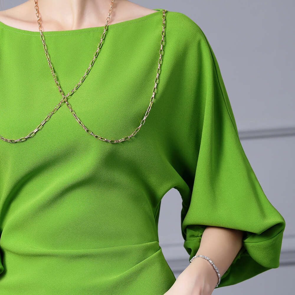 High end Light Luxury 2024 New Womens Autumn Banquet One neck Bat Sleeve Long Dress Skirt