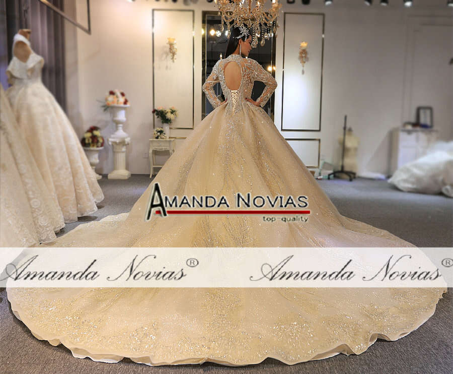 Amanda Novias Brand Gold Dress Real Work High Quality Dubai Wedding Dresses Not With Veil