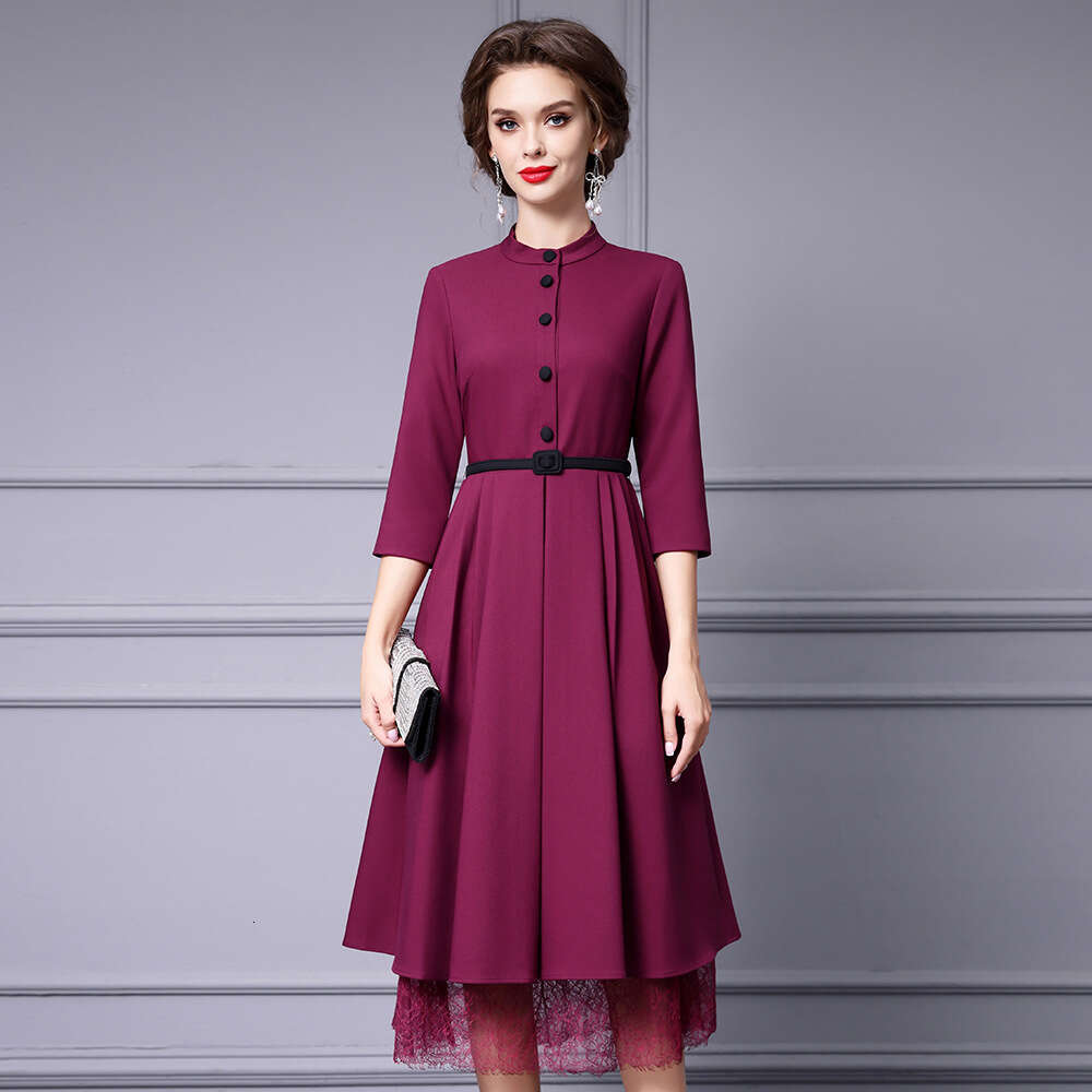 niche non collision 2024 new autumn dress sleeved slim fit lace long version A skirt