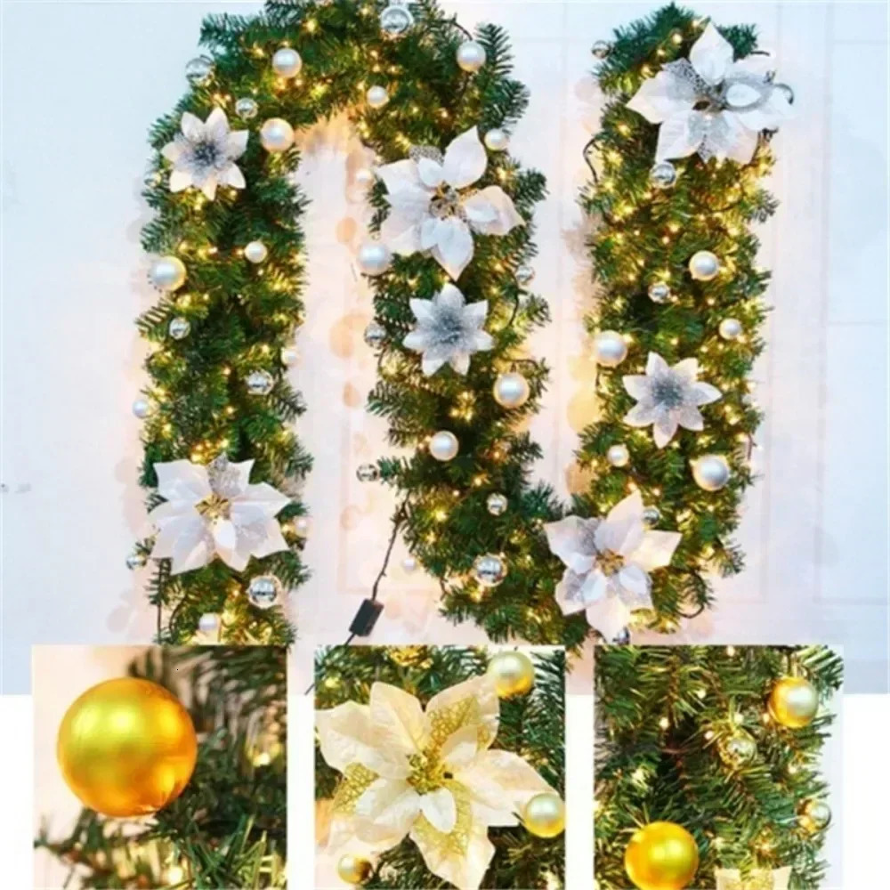 Christmas LED Rattan Garland Decorative Staircase Fireplace Christmas Decoration Xmas Tree Rattan Banner Home Stair Pendant 241007