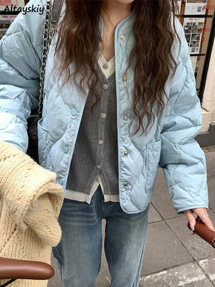 Short Style Parka Solid Loose Pockets Pulpy Girls Basic Leisure Overcoat Streetwear Allmatch Warm Winter Chic Ins Trendy 240930