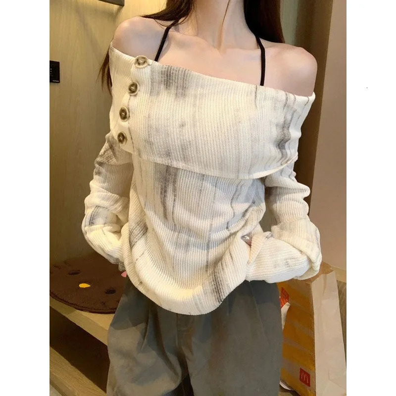 Deeptown Y2k Off Shoulder Women Sweatshirt Korean Style Long Sleeve Pullovers Harajuku Slash Neck Hoodie Slim Autumn Vintage 241010