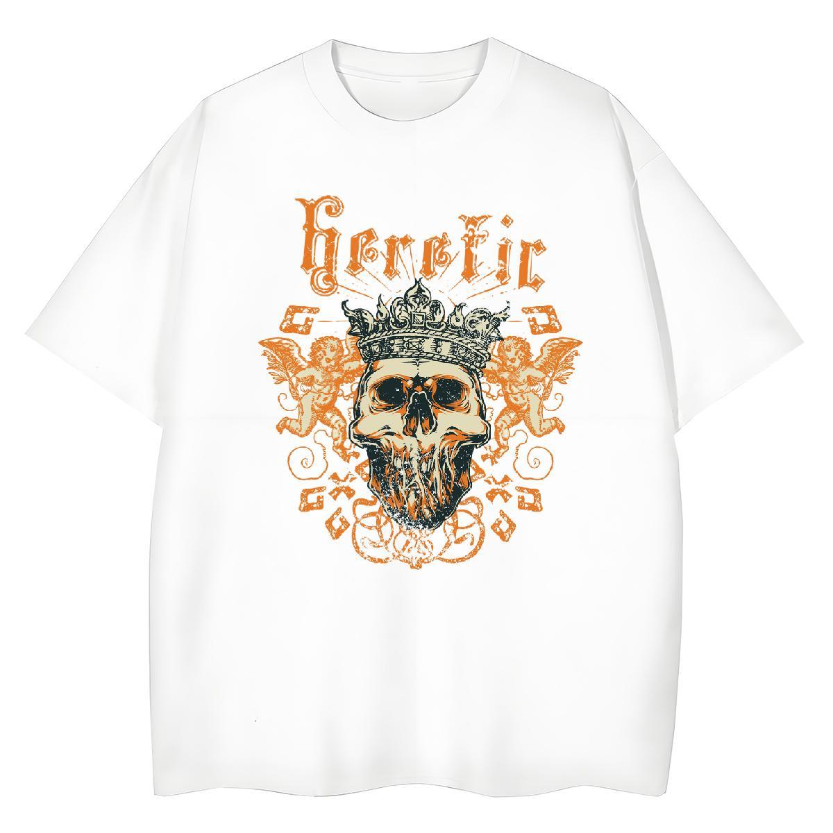 Fashion Casual Womens T Shirts 100% Cotton 230g Breathable Crew Neck Casual Daily Wear skull Couples T Shirts Soft Floral Print Clothes