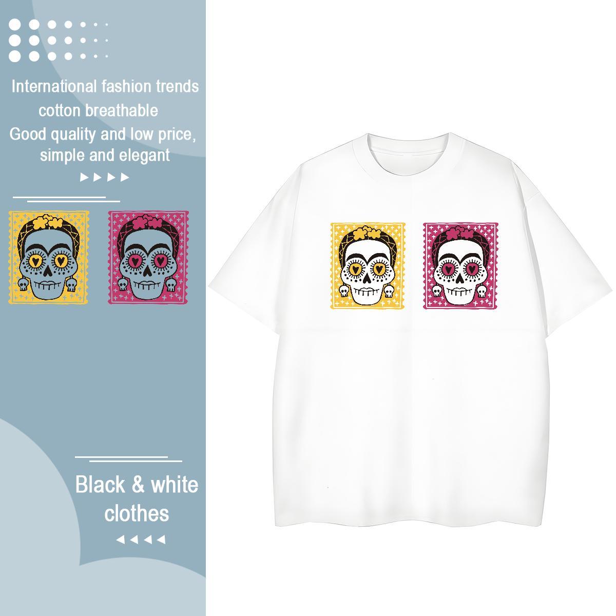 Fashion T Shirt For Woman 230g Cotton Breathable Short Sleeve Daily Wear skull Couples T Shirts Nice Oversized Clothes Shirt