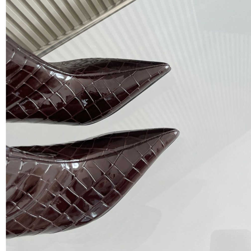 Crocodile Patterned Fashion Boots High-heeled Boots Cross Knee Knight Boots Pointed Toes High-heeled Heels Slim Martin Boots 240826