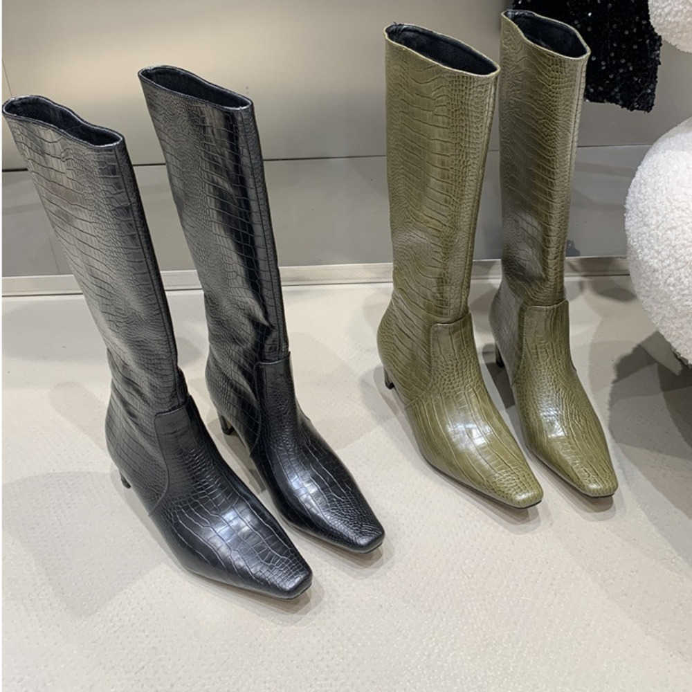 Crocodile Pattern Straight Leg Ankle Boots Thigh High Heel Boot Leather For Skinny Knights Knee Boots For Women Woman Shoes 240826