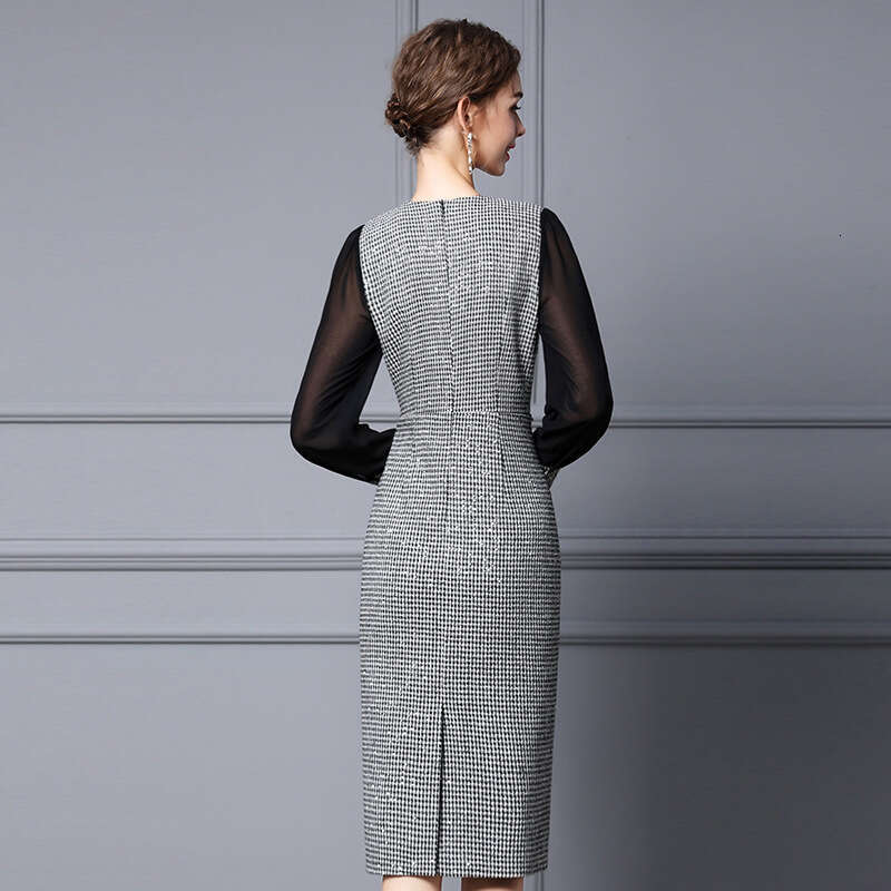 Woolen Dress Autumn New Collection 2024 Splicing Lady Style Formal Occasion Skirt High Waist