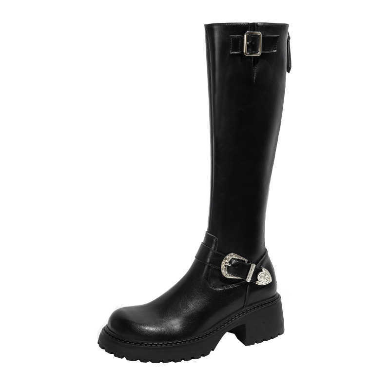 Long Tube Thigh High Heel Boots Leather For Women Autumn Winter Fashion Boots Long Tube Knight Martin Boots 240826