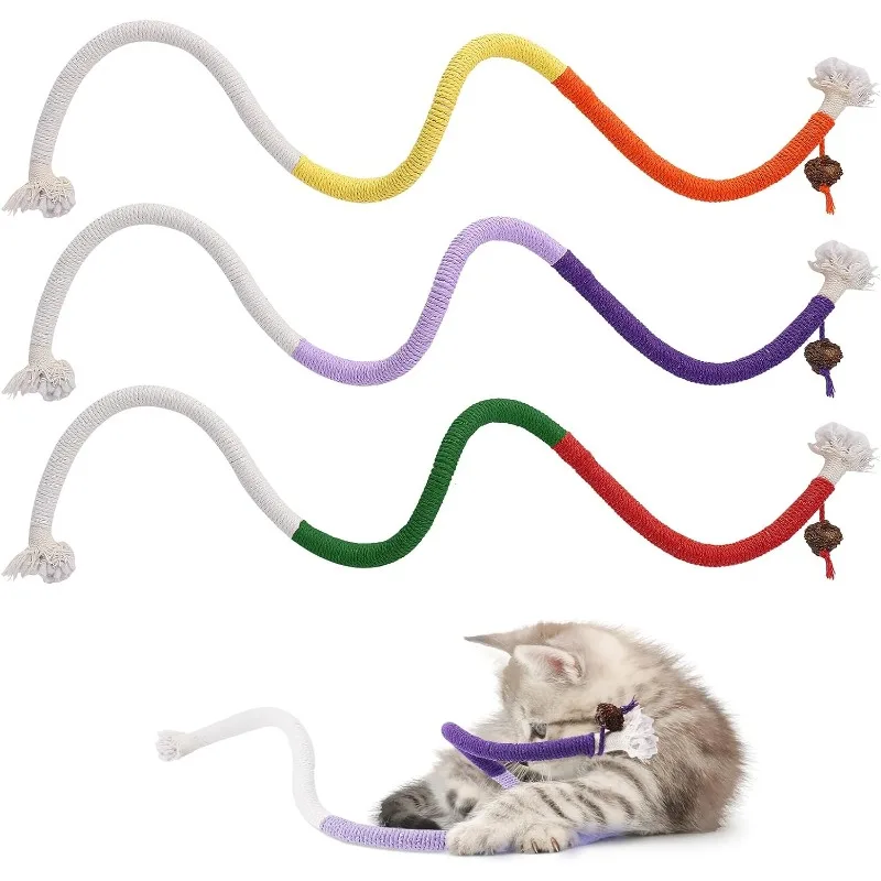 Cat Toys Refillable Natural Catnip Cat Bite Rope Toy Interactive Catnip Toys Kitten Teeth Cleaning Chew Toys for Dental Care