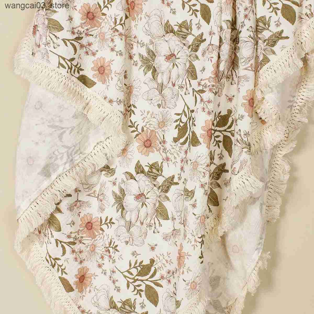 Blankets Swaddling Cotton Muslin Baby Blanket Double Layers Sunflower Gauze Newborn Tassel Swaddle Blanket Wrap Kids Nursery Quilt Bedding L240910