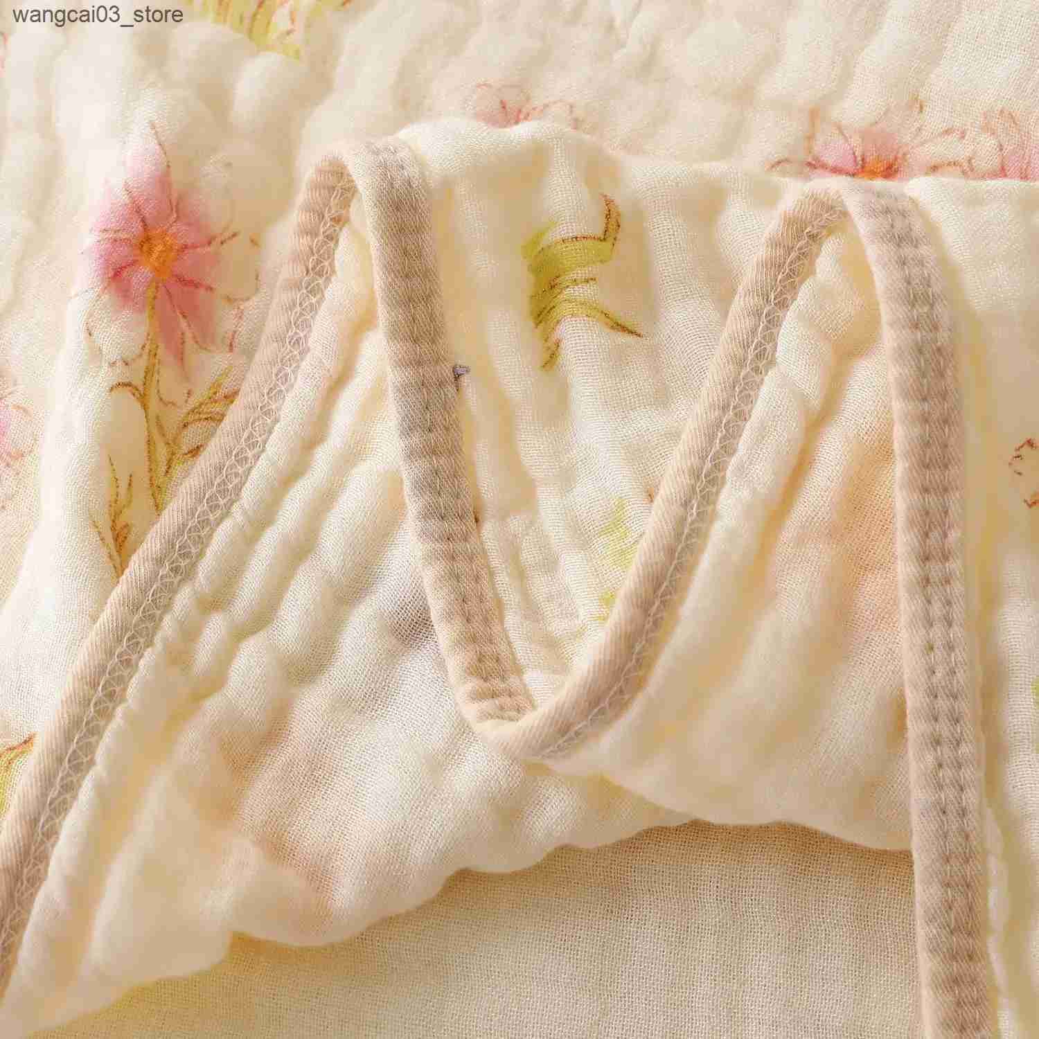 Blankets Swaddling Double Crepe Baby Blankets Newborn Muslin Cotton Gauze Quilt Print Swaddle Blanket Kids Bedding Stroller Cover L240910
