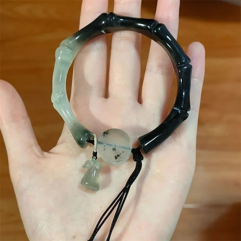 Chinese ancient style jade lotus bracelet Chinese style tassel high-end bamboo bracelet series jewelry gift for women 241007