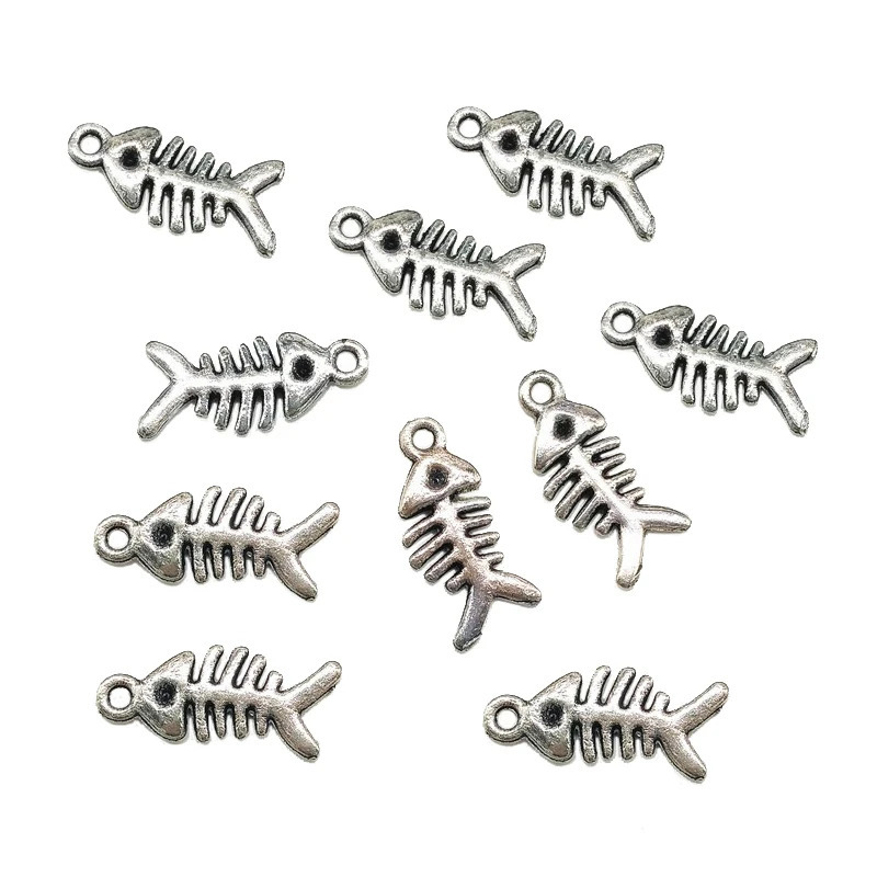 10Pcs Retro Silver Color Fish Bone Pendant Charm for Necklace Earring Bracelet Making DIY Jewelry Accessory Finding 241010