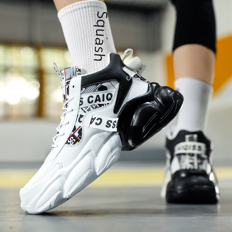 High-top Basketball Shoes Men Autumn Sport Running Casual Soft-soled Inner Heightening Trendy Shoes Plastic Floor