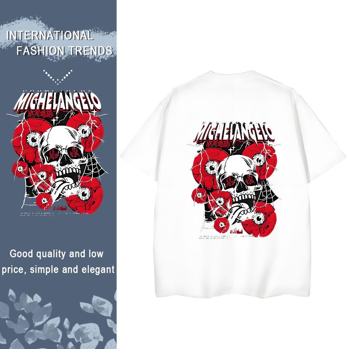 2024 DIY T Shirt For Woman 100% Cotton 230g Breathable Outdoor skull Lady T shirt Unisex Black Oversized Tees