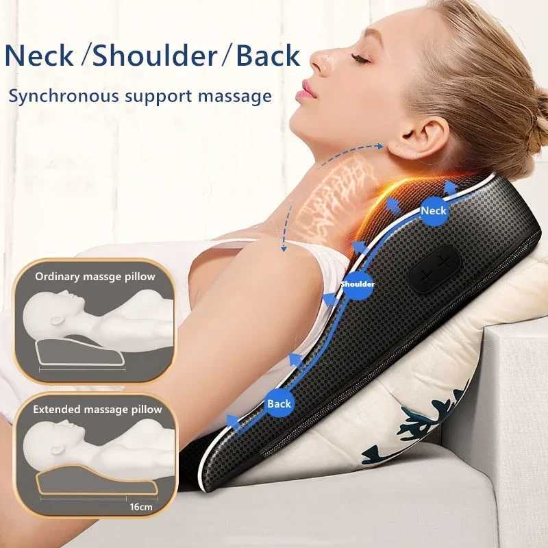 FODRK Electric Finger Pressure Head and Neck Cervical Ttraction Body Massager Car Rear Pillow with Heating and Vibration Massage Equipment W240819