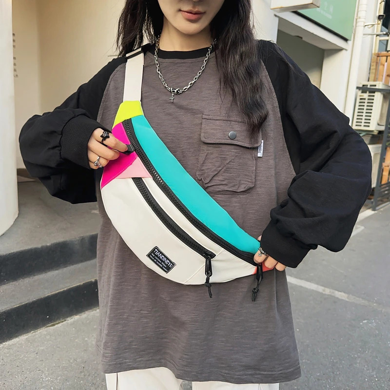 Large capacity storage waist bag womens plain fan-shaped bag large blue bag multifunctional nylon chest bag banana waist bag 241008