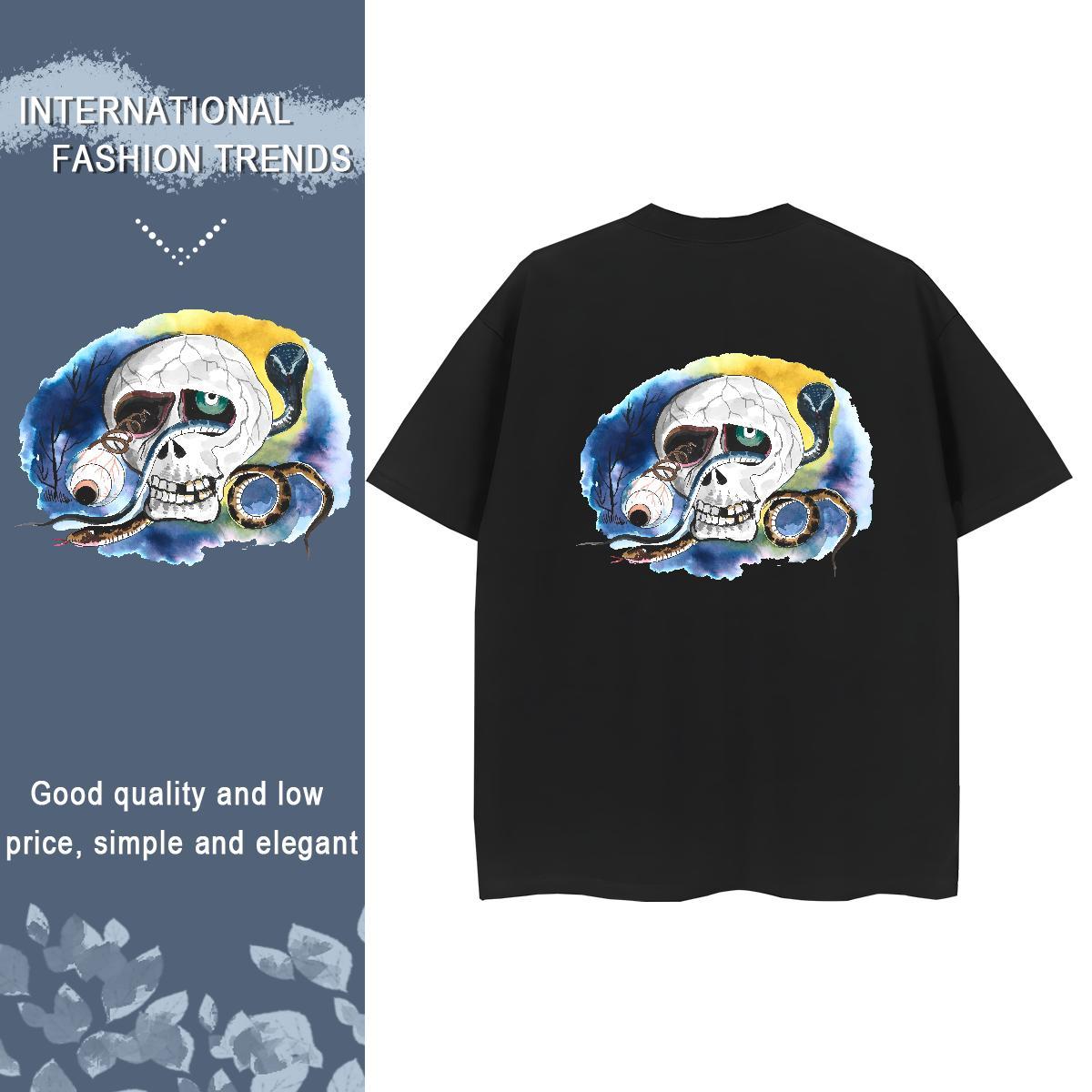 2024 Women T Shirts 230g Cotton Breathable Short Sleeve Street Wear skull Unisex Tshirts Loose DIY Printed Clothes Shirt