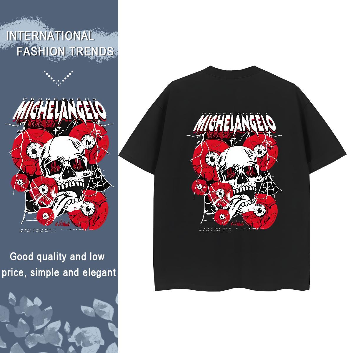 2024 DIY T Shirt For Woman 100% Cotton 230g Breathable Outdoor skull Lady T shirt Unisex Black Oversized Tees