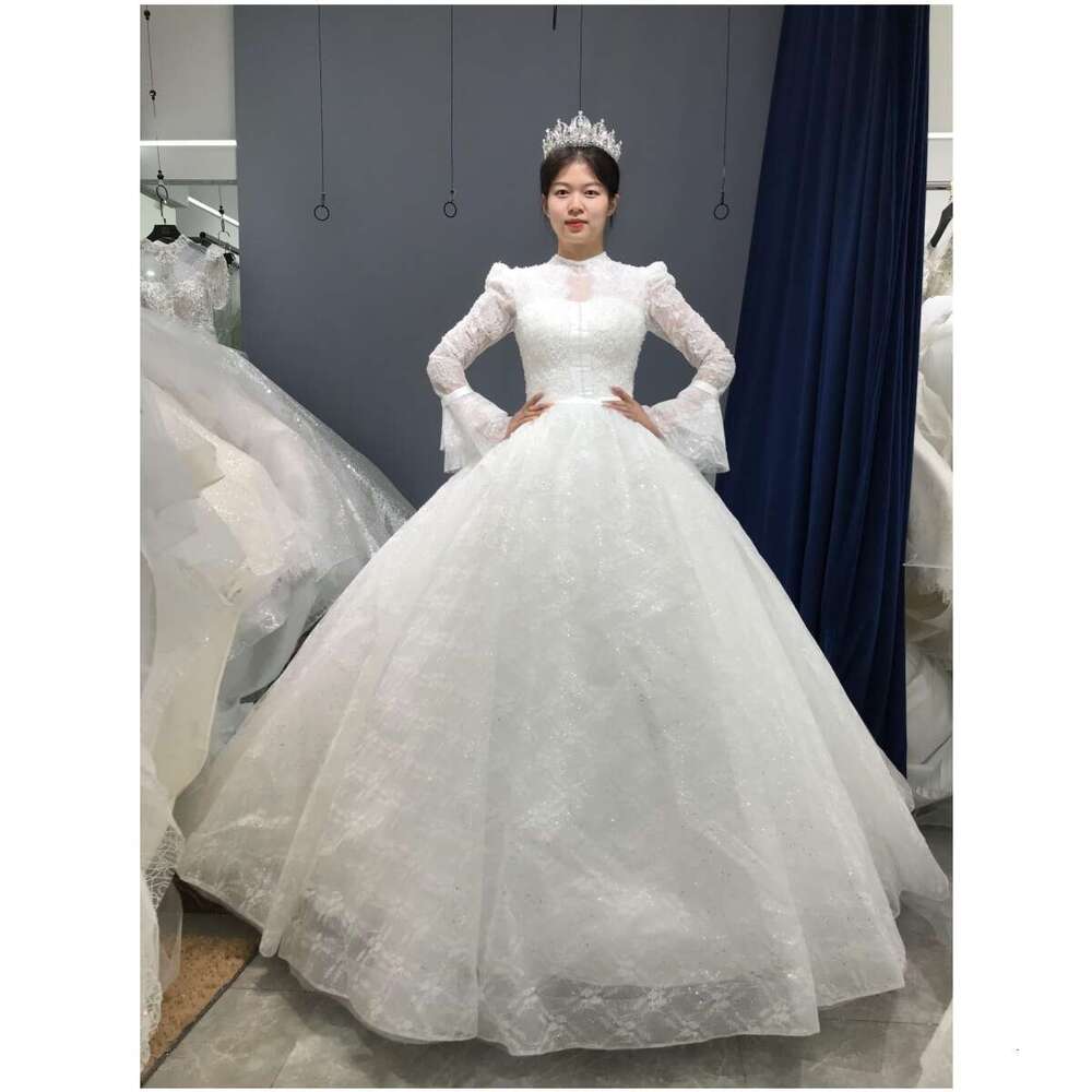 Kisswhite Xlove Collection heavy beads ball glitters white dress high neck bridal gown