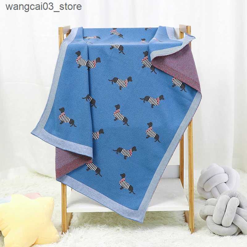 Blankets Swaddling Baby Blanket 100%Cotton Knit Super Soft Newborn Girls Boys Bedding Quilt Cute Cartoon Dachshund Infant Stroller Swaddle 100*80CM L2