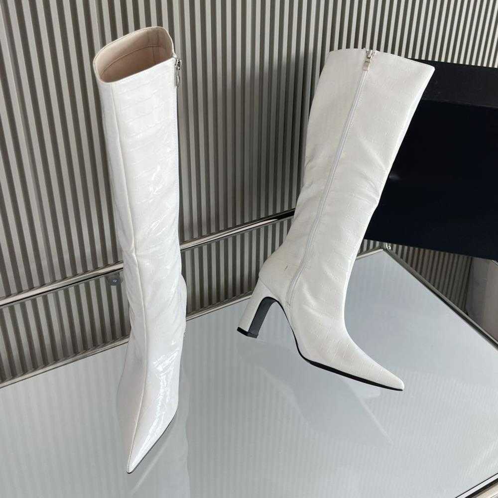 Crocodile Patterned Fashion Boots High-heeled Boots Cross Knee Knight Boots Pointed Toes High-heeled Heels Slim Martin Boots 240826