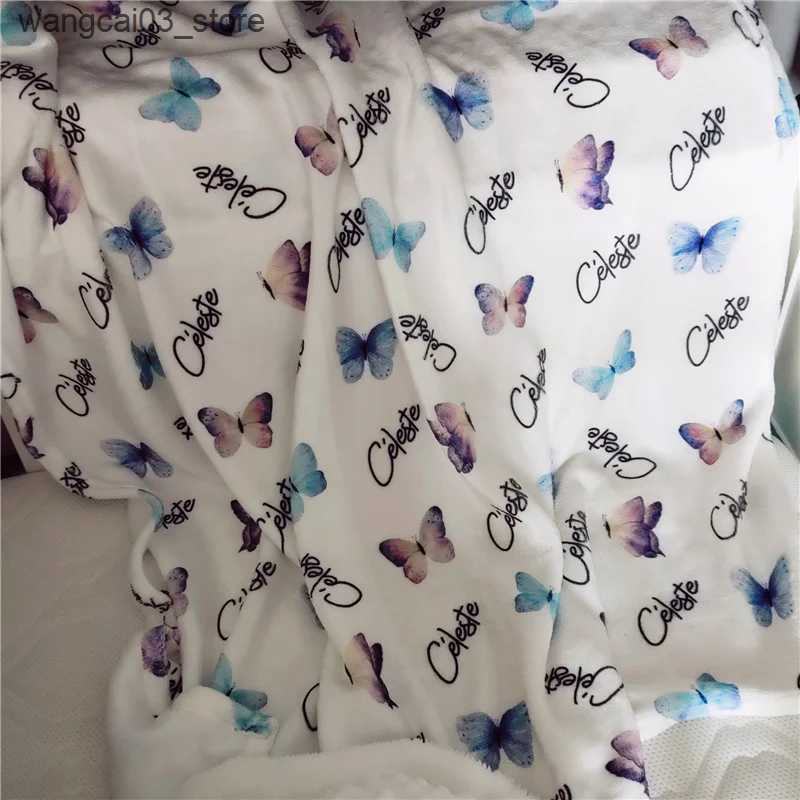 Blankets Swaddling Name Personalized Baby Blanket Swaddling Baby Bedding Crib Swaddle Butterfly Custom Newborn Gift Baby Blanket Birthday Gift L240910