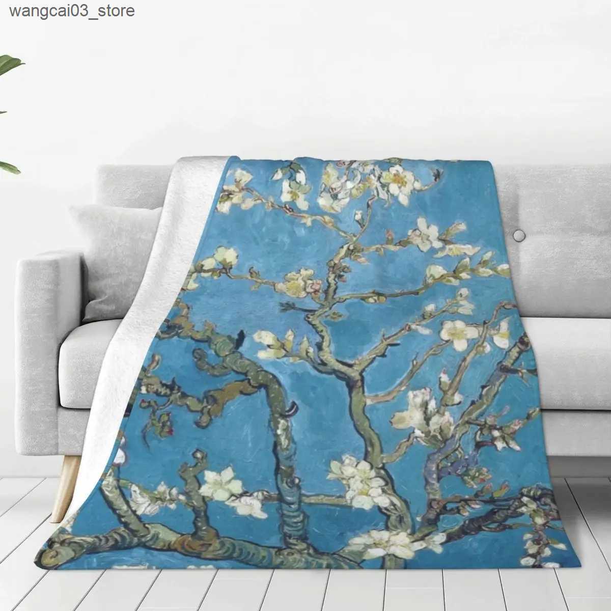 Blankets Swaddling Vincent Van Gogh Blanket Sunflower Famous Drawing Fleece Sleep Blanket Super Soft Fashion Bedspread for Living Room Sofa Couch L240