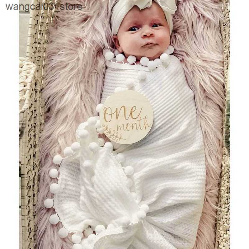 Blankets Swaddling Waffle Knitting Baby Wool Ball Blanket with Baby Milestone Stickers Newborn Swaddle Wrap Receiving Blanket Bedding for 0-10M L24091