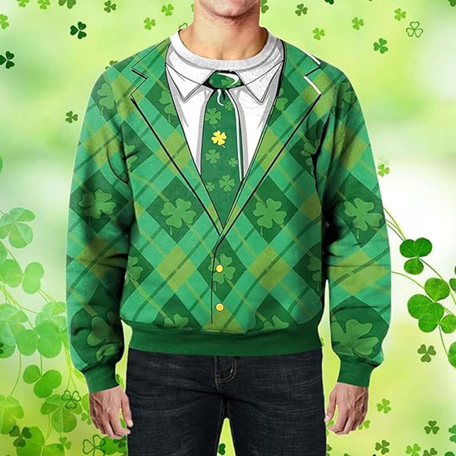 Long Sleeve Shirts for Men sweatshirt St Patricks Day Shirt For Men Loose Sweatshirt 3D Shamrock Print Long Sleeve Hoodie Top Funny Jumper Pullover