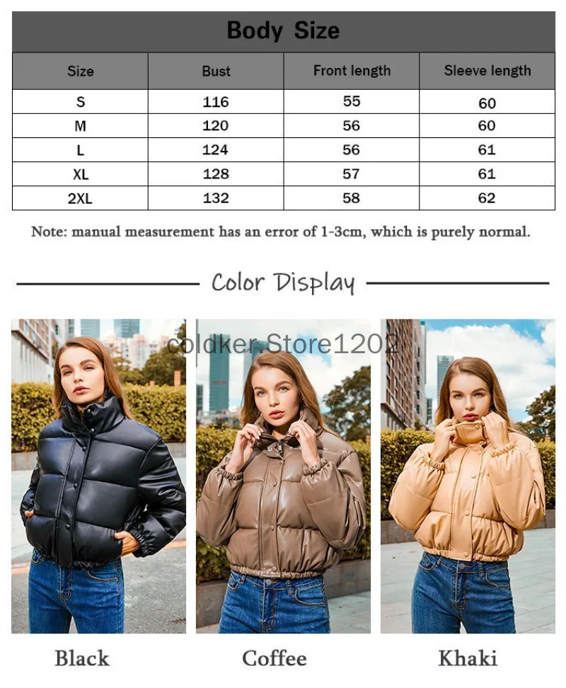 Winter Coat Female PU Leather Short Parkas Fashion Black Cotton Padded Lady Down Jacket Elegant Zipper Clothes 240930