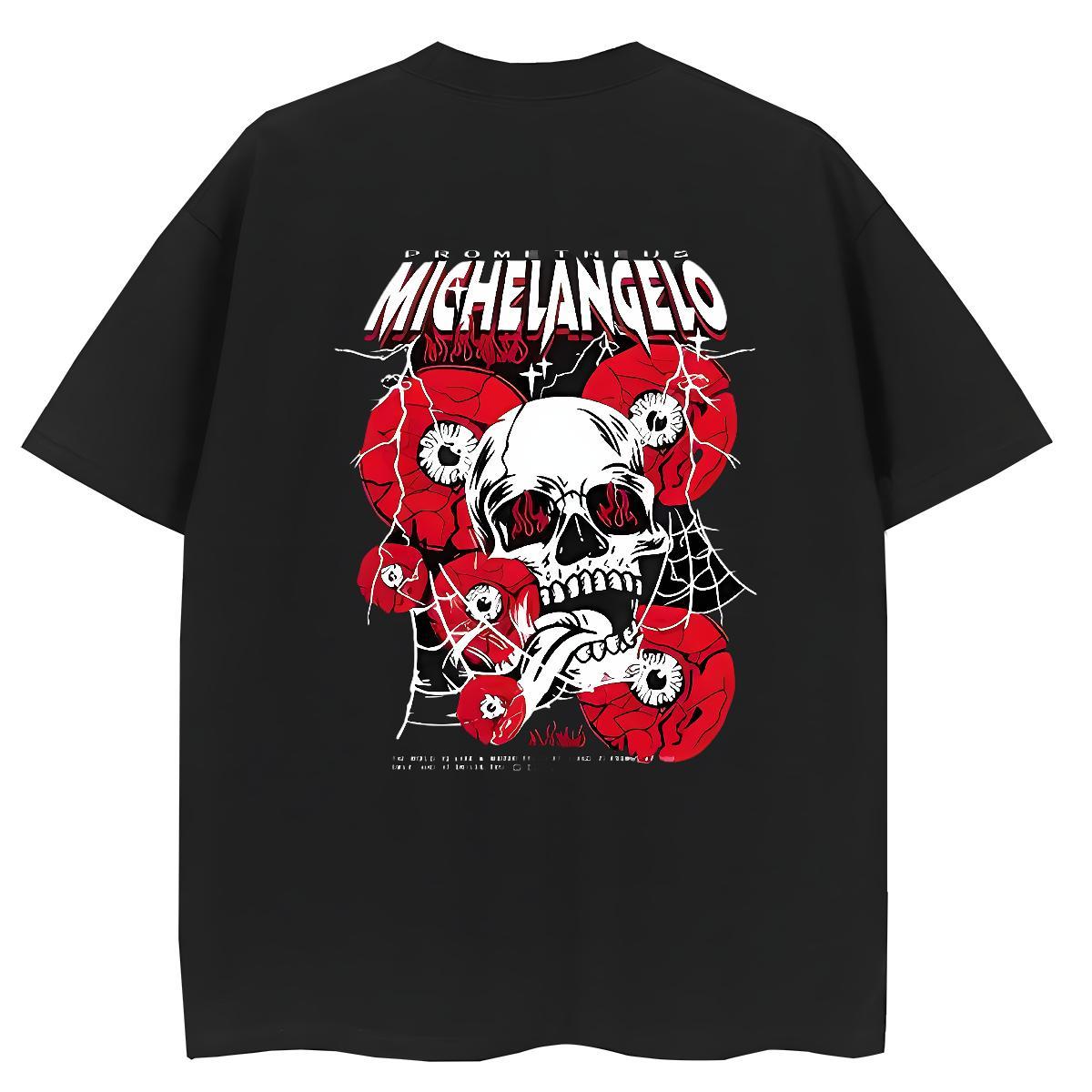 2024 DIY T Shirt For Woman 100% Cotton 230g Breathable Outdoor skull Lady T shirt Unisex Black Oversized Tees