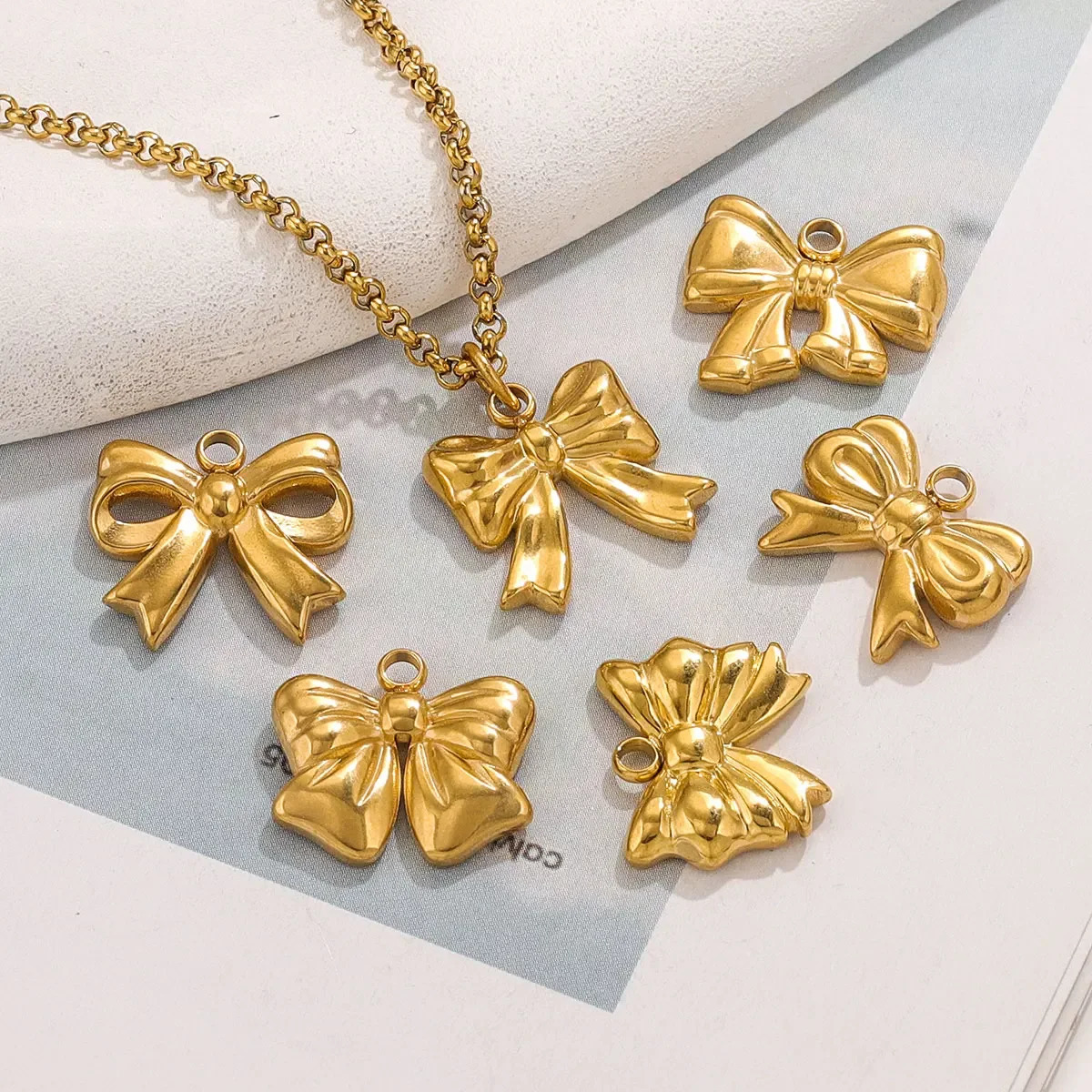 5pcs Stainless Steel Bow Waterproof pvd plated gold Charm DIY Earrings Bracelet Jewelry Making Materials Crafts Wholesale Bulkc 241010