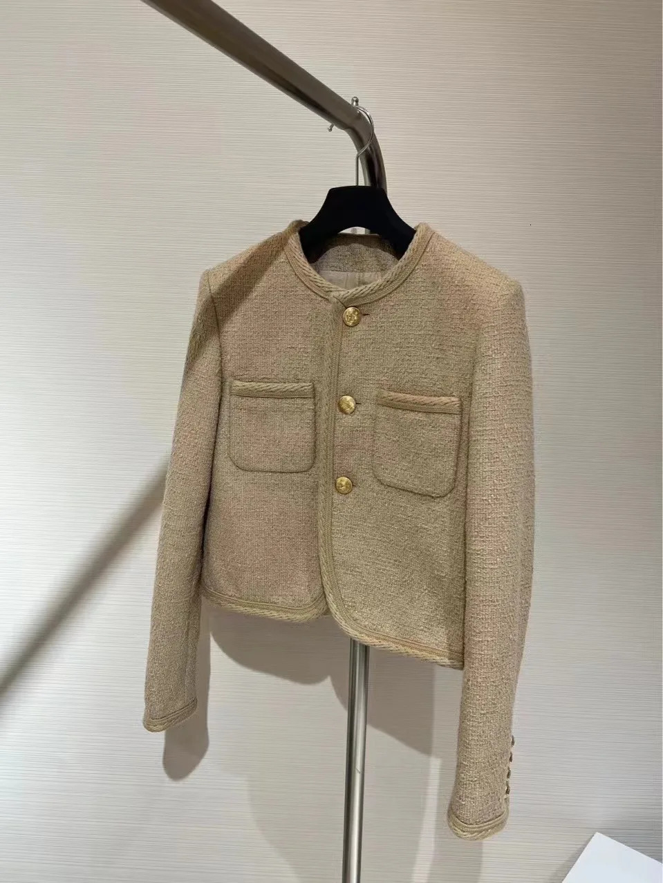 French woolen tweed short cardigan womens top 240930