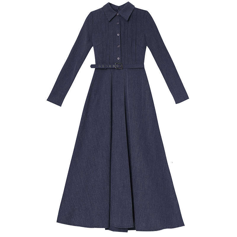 Commuting Dress for Spring and Autumn Women 2024 New Style Belt waist cinched long A-line skirt with coat